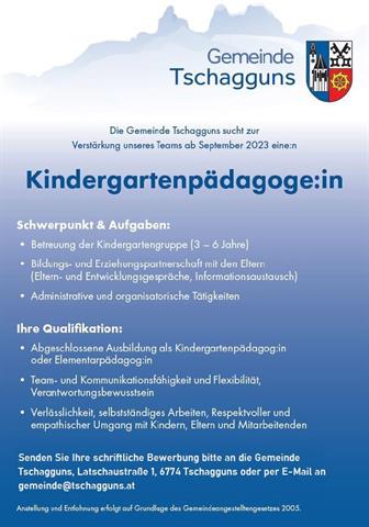 Kindergartenpädagoge:in in der Gemeinde Tschagguns gesucht!